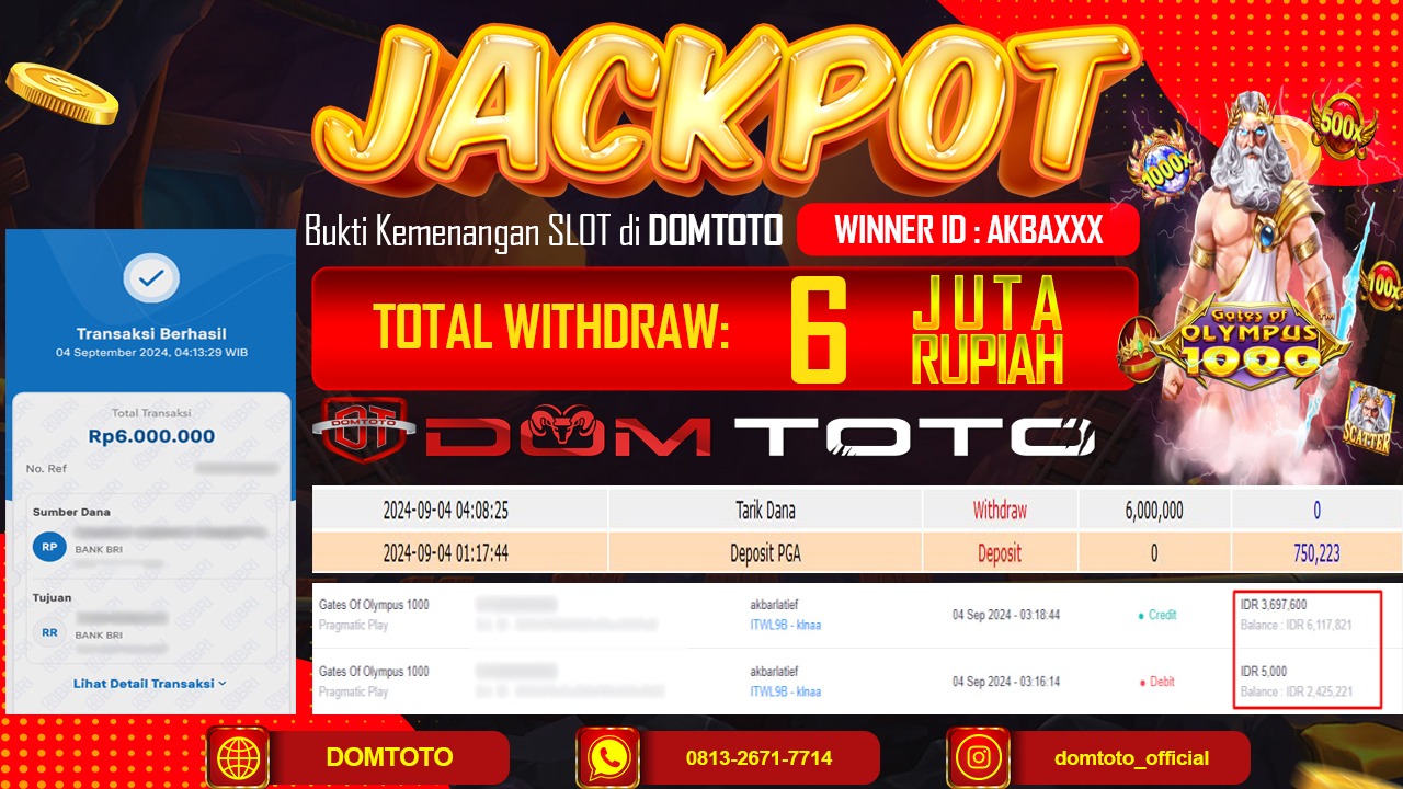 JACKPOT MENANG SLOT GATE OF OLYMPUS1000  04 SEPTEMBER 2024
